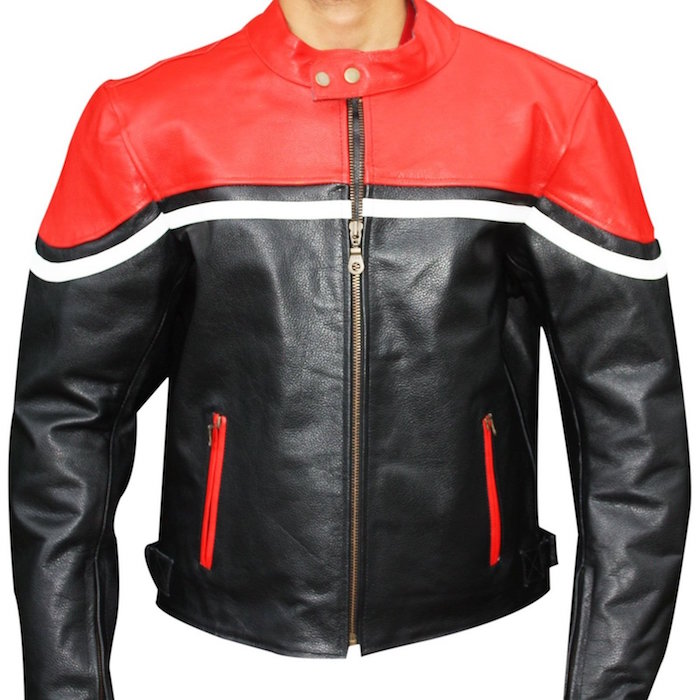 Unknown Mens 100% Real Leather Red & Black Motorcycle Biker Fashion Jacket - Medium
